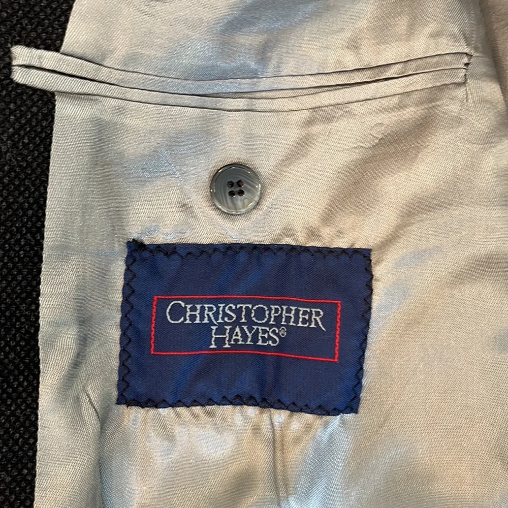 NWT Christopher Hayes Merino Wool Blazer 40 Long Lined inside Black